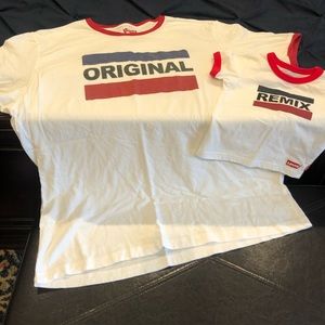 “Daddy and Me” marching T-shirts. Levi’s “original” and “Remix”. Worn once